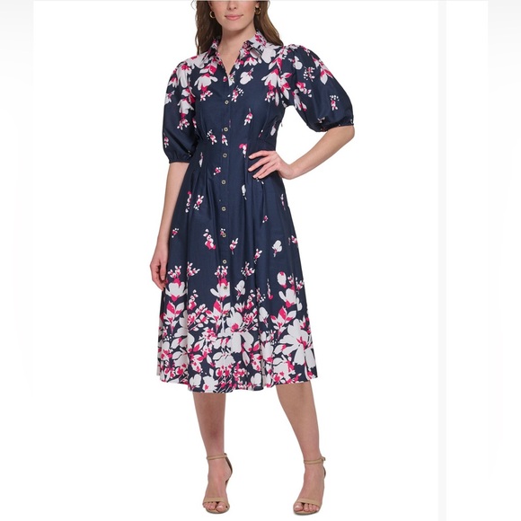 Tommy Hilfiger puff_sleeve floral midi dress - Picture 1 of 4